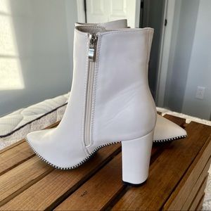 White Heeled Boots with Silver Beading